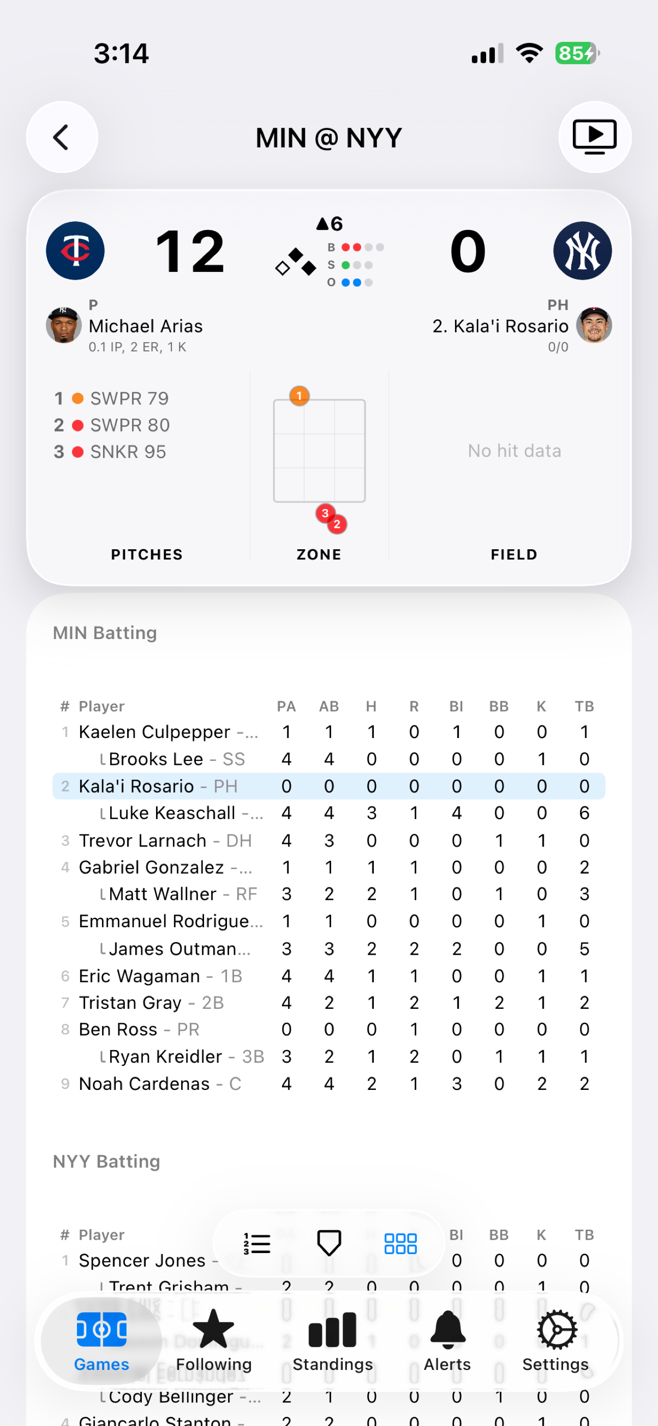 Box score view