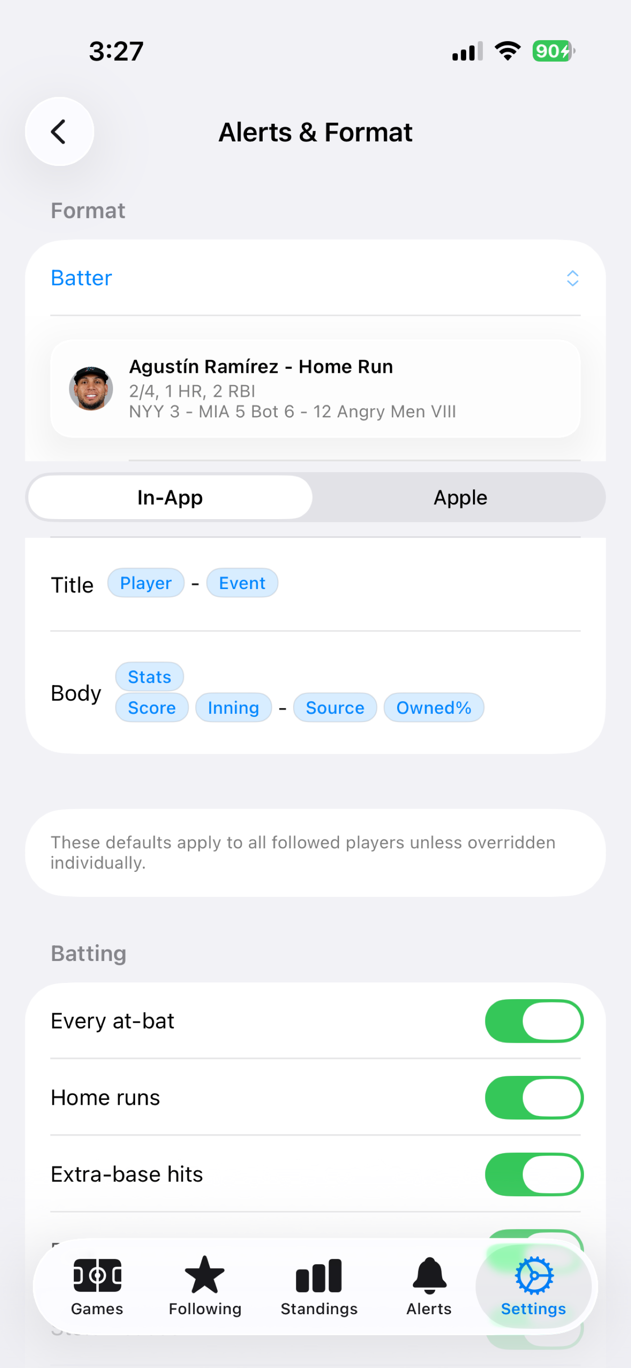 Alert format customization